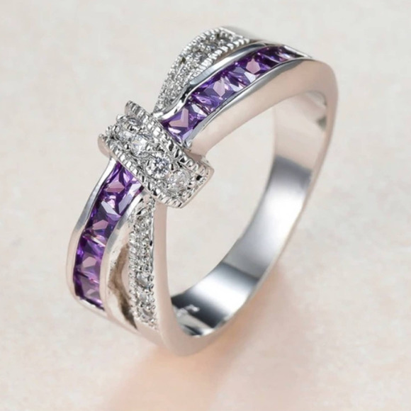 NEW S925 Amethyst Crossover Ring - Picture 5 of 6